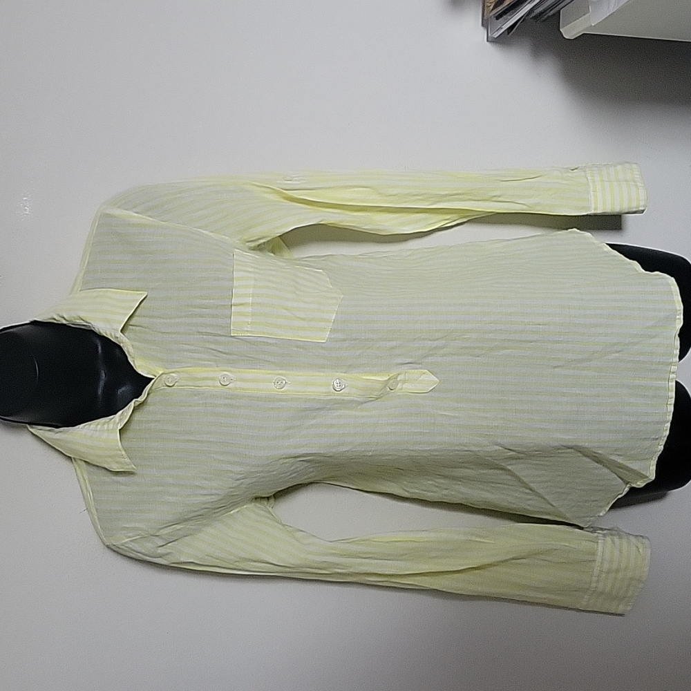 J. Crew Striped Partial Button Up Top